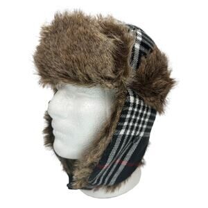 Plaid Wool/Acrylic Aviator Hat Faux Fur Winter Ski Trooper Trapper Ear Flap Cap
